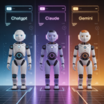 ideogram v3.0 “three advanced ai robots standing side by side representing chatgpt claude an 0