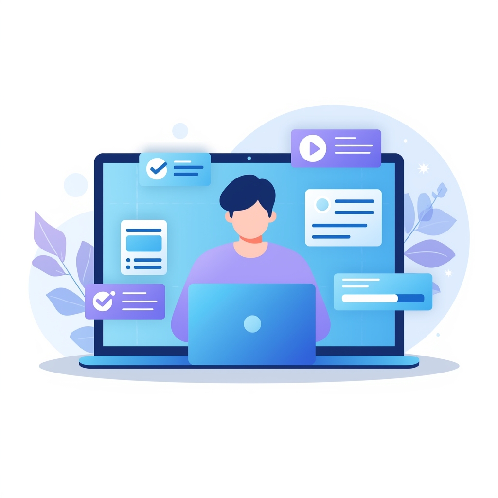 lucid origin a clean illustration of a person learning ai step by step on a laptop with float 0