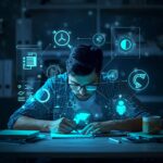 lucid origin a student studying efficiently with multiple ai tools floating around as hologra 0