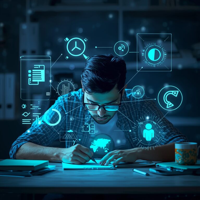 lucid origin a student studying efficiently with multiple ai tools floating around as hologra 0